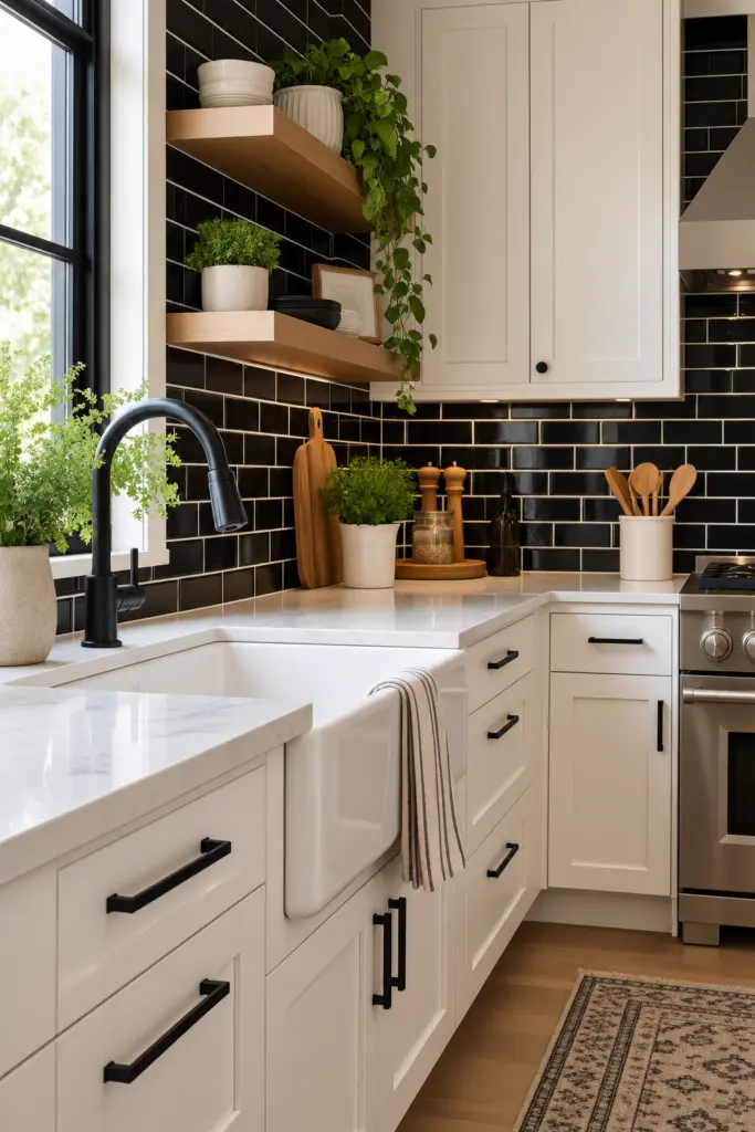 Black and White Subway Tile Backsplash
