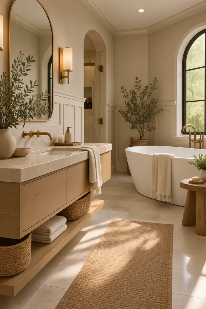 21 Best Wainscoting Bathroom Ideas & Inspo 22 Warm Rustic Spa Bathroom