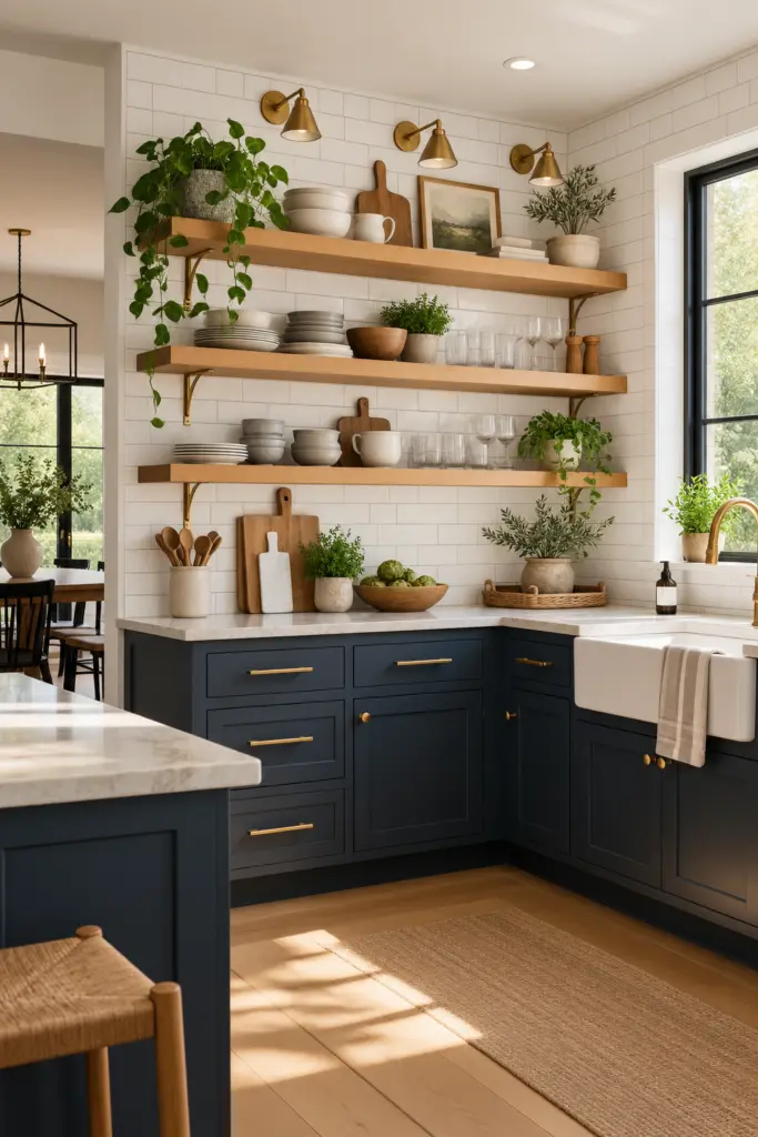 30 Beautiful Open Kitchen Designs Ideas & Inspirations 15 Open Kitchen With Floating Shelves