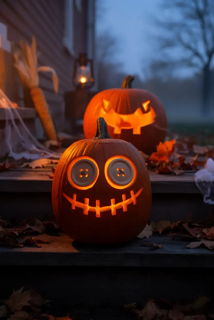 40+ Easy Pumpkin Carving Ideas for Fall & Holidays 10 Easy Pumpkin Carving with Button Eyes