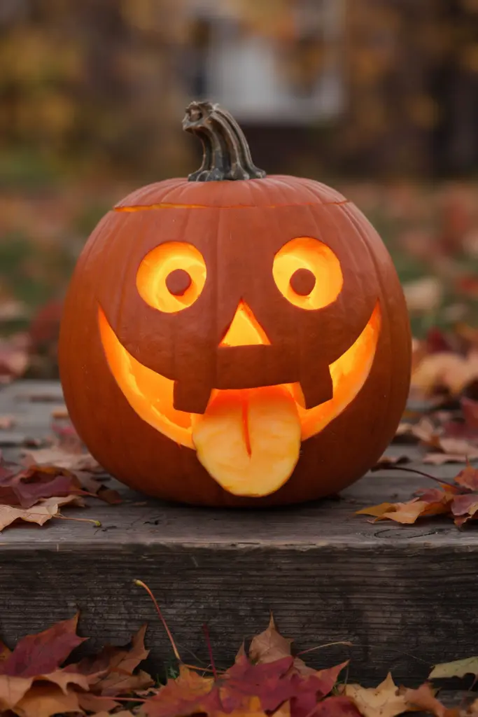 40+ Easy Pumpkin Carving Ideas for Fall & Holidays 14 Pumpkin with a Silly Tongue