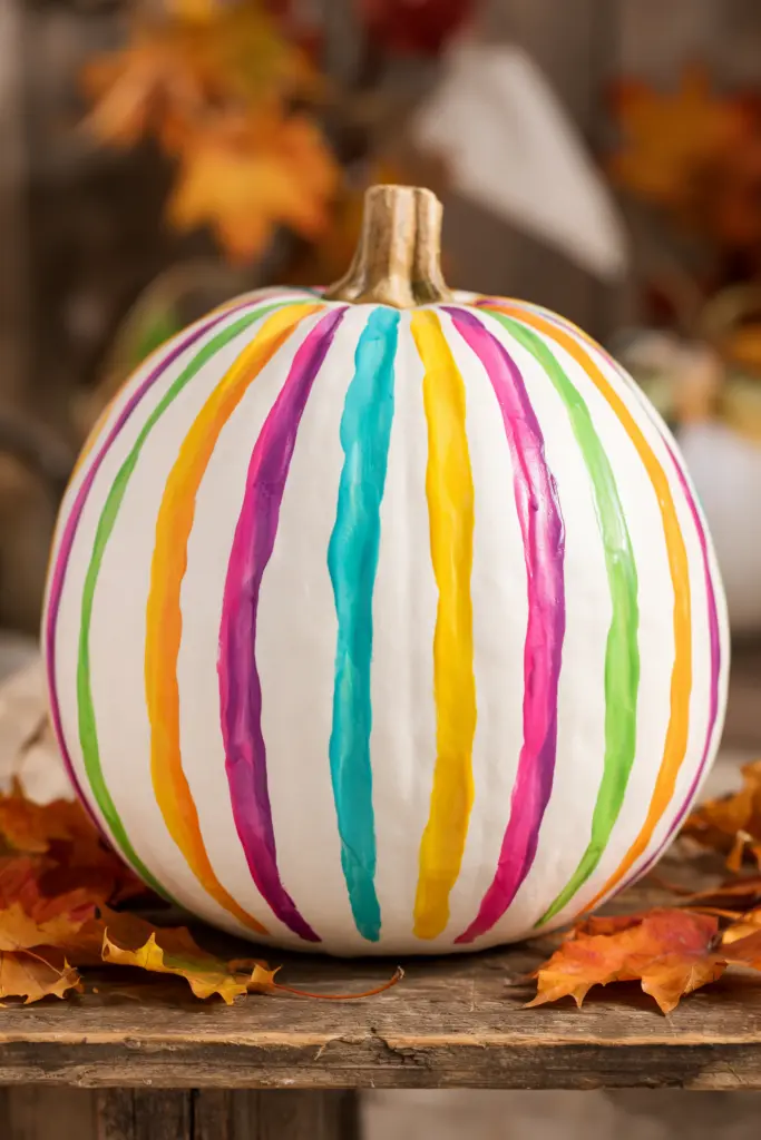 Rainbow Painted No Carve Pumpkin Decorating