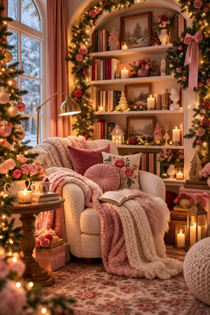 Dreamy Pink Christmas Reading Nook

