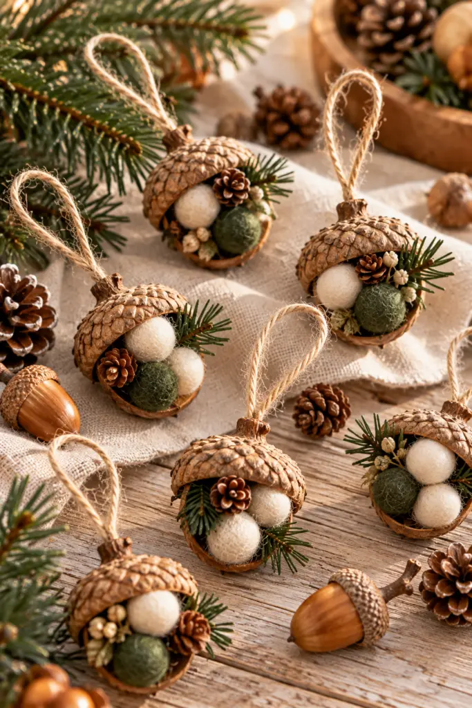 17 Easy DIY Christmas Crafts Using Natural Materials 12 Acorn Cap Ornaments