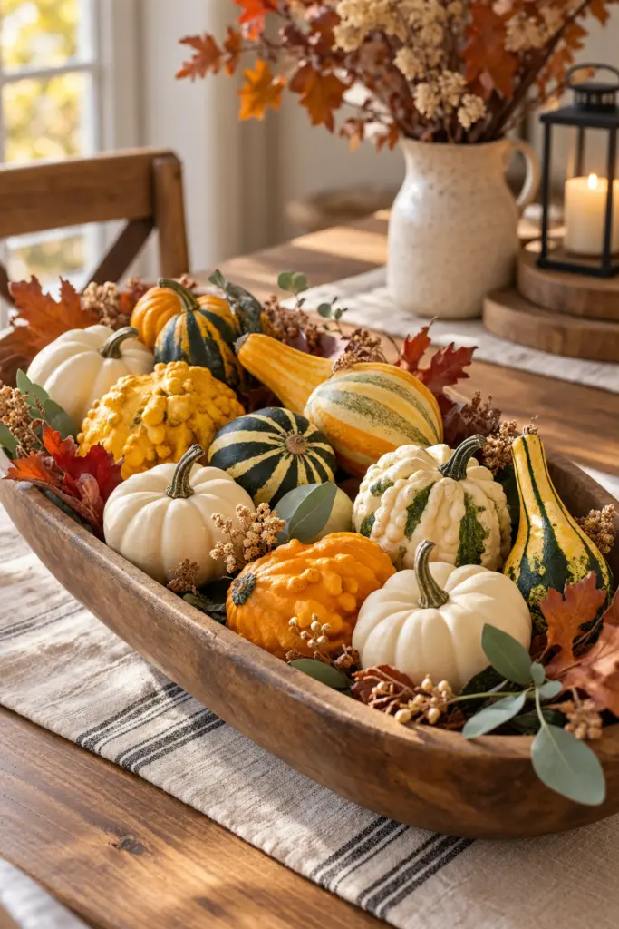 Rustic Autumn Gourd Bowl Centerpiece