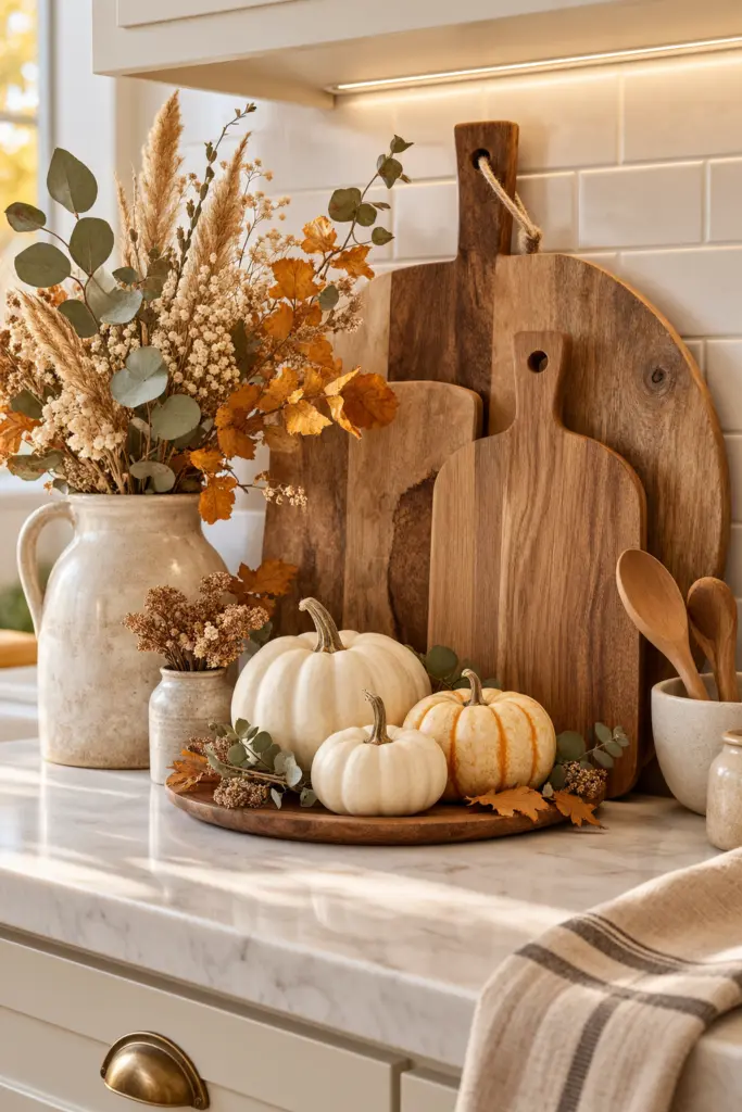 Rustic Autumn Cutting Boards Decor in the Kitchen