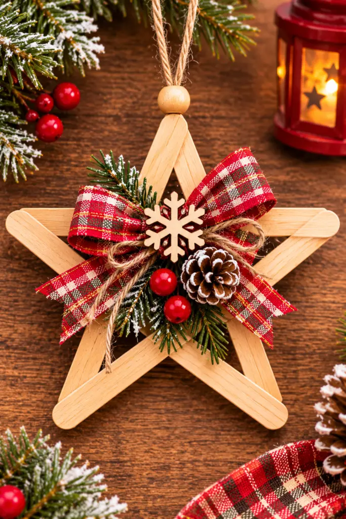 30+ Easy Christmas Crafts with Popsicle Sticks For Adults & Kids 7 Rustic Christmas Star
