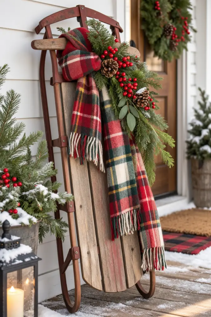 25+ Christmas Sled Decoration Ideas & Photos 7 Rustic Sled Holiday Porch Display