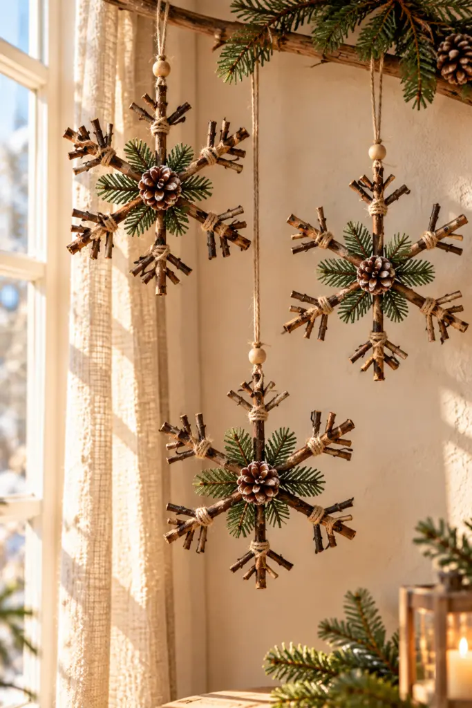 17 Easy DIY Christmas Crafts Using Natural Materials 10 Natural Twig Snowflakes