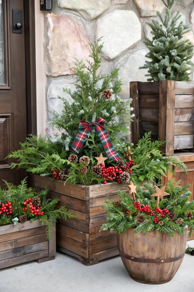 Rustic Wooden Christmas Planters
