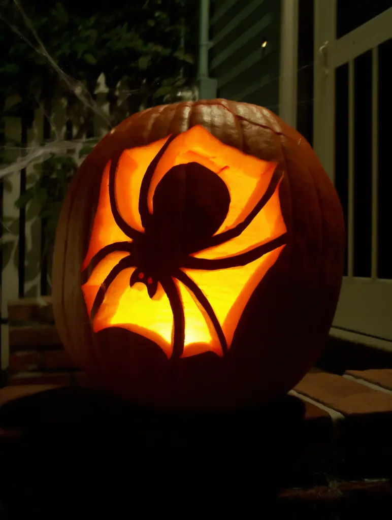 40+ Easy Pumpkin Carving Ideas for Fall & Holidays 16 Spider Pumpkin