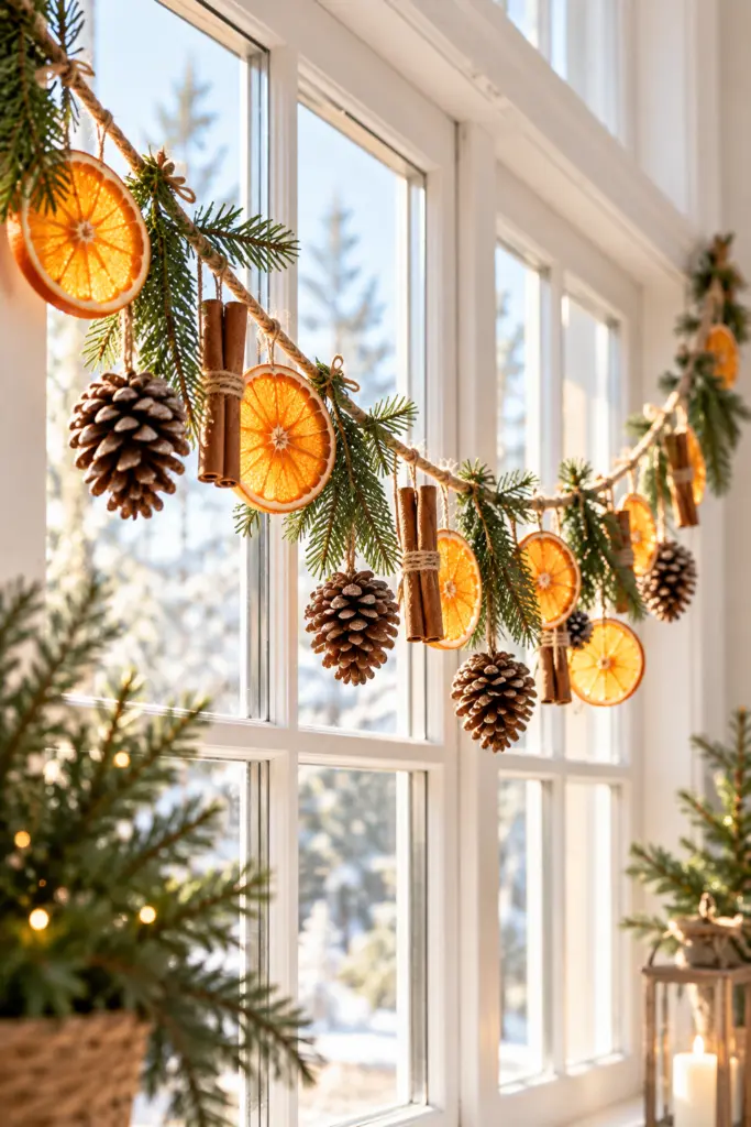 17 Easy DIY Christmas Crafts Using Natural Materials 6 Dried Orange and Pinecone Garland