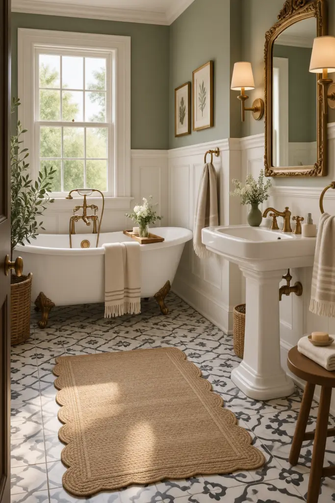 21 Best Wainscoting Bathroom Ideas & Inspo 21 Elegant Vintage Green Bathroom Retreat