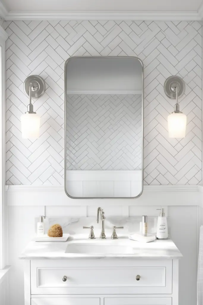 21 Best Wainscoting Bathroom Ideas & Inspo 19 Wainscoting With Herringbone Tile