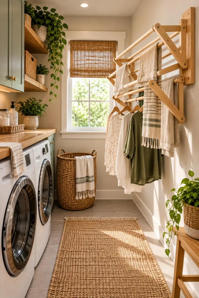 25+ Beautiful Apartment Laundry Room Ideas & Designs 15 Wall-Mounted Drying Rack