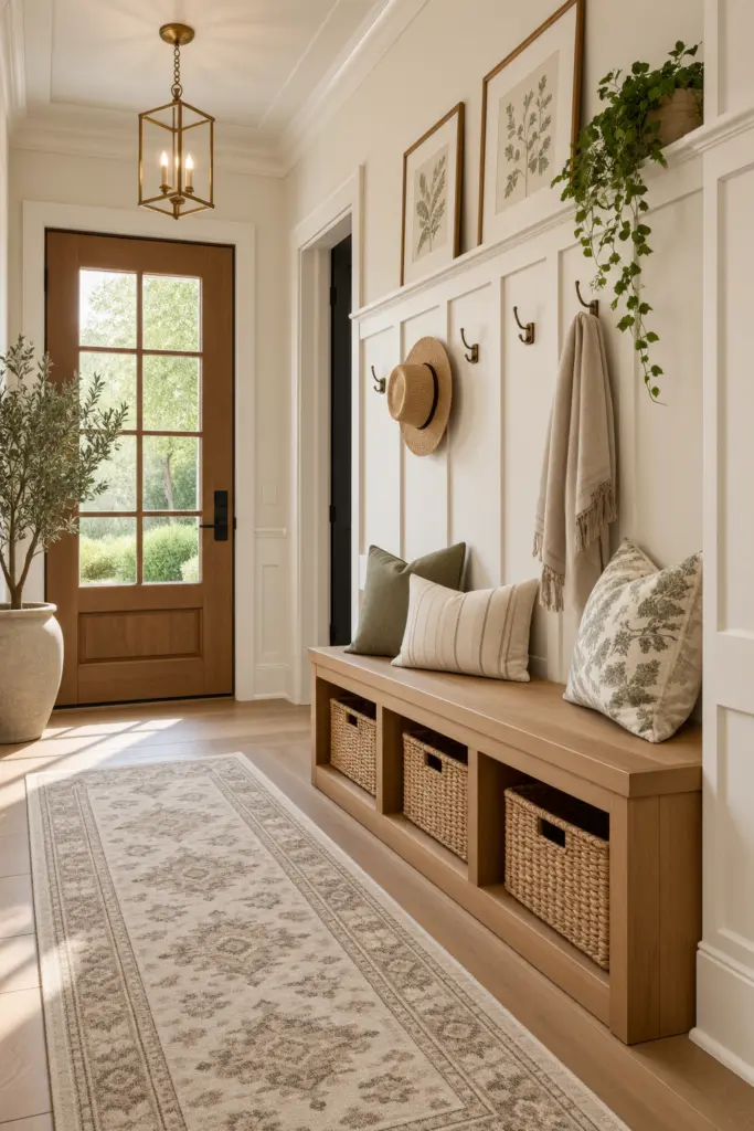 25+ Modern Wainscoting Entryway Ideas & Inspo 9 Wainscoting Entryway with a Wooden Bench